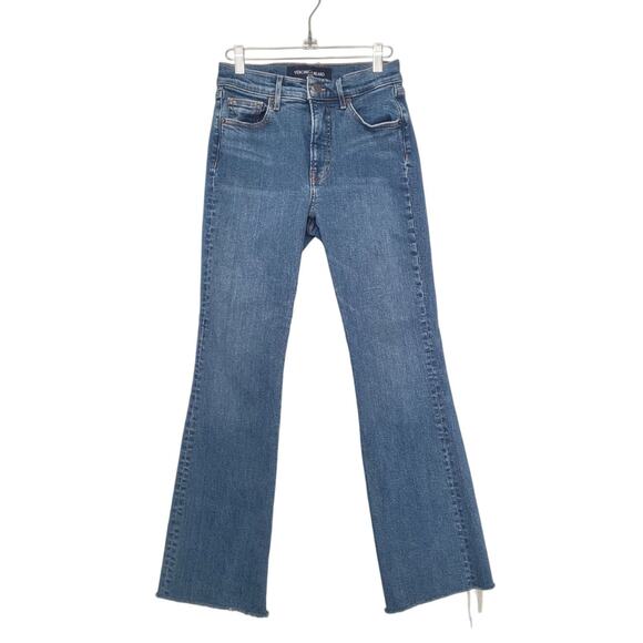 Veronica Beard Cameron Bootcut Mid Rise Jeans Size 26 Blue Raw Frayed Hem - Picture 1 of 8